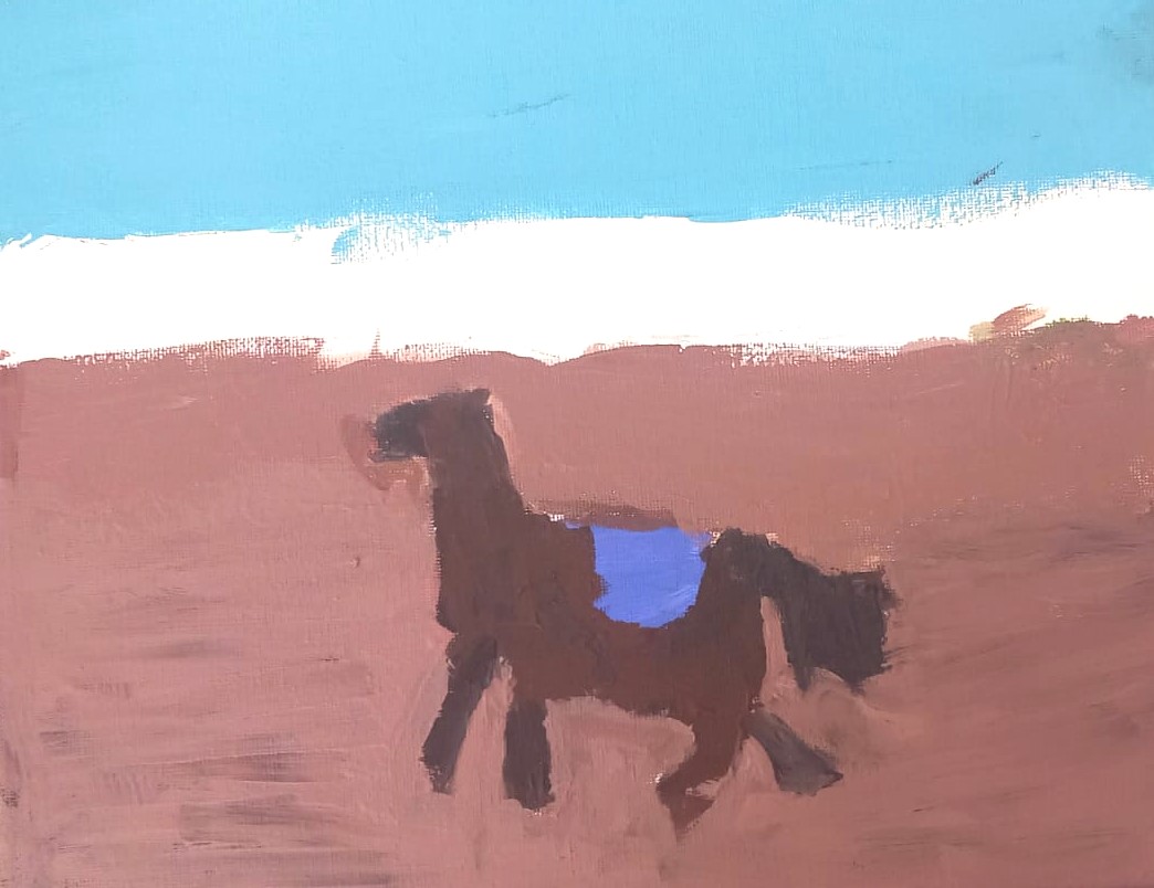 ישראל אהוביה מורדוף (אח של נחמן בן 10), הפרד נשאר לבד, 2024, אקריליק על בד, 25x30 ס”מ